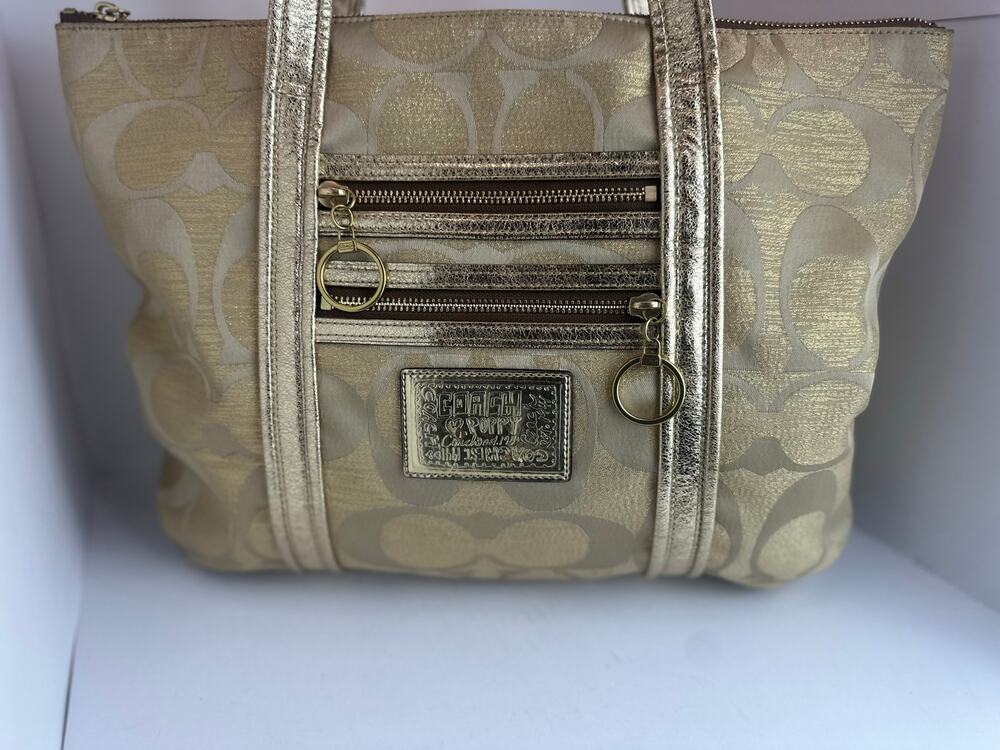 Coach Poppy Op Art Glam Tote Gold Metallic Ja Handbag